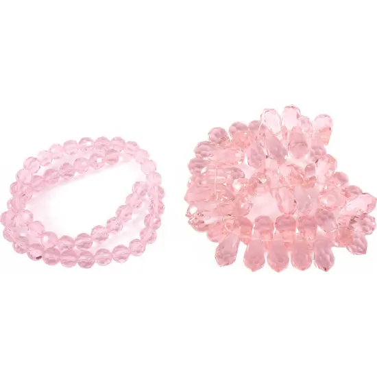 Pink Round Teardrop FP Chinese Crystal Beads 2 Strands {1}