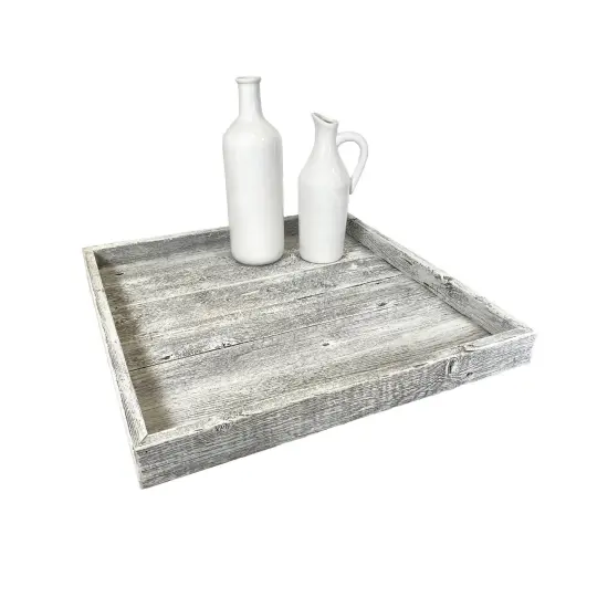 Rustic Farmhouse Reclaimed Wooden Ottoman Orangizing Serving Tray White {3}