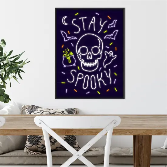 Neon Halloween II by Victoria Barnes 18-in. W x 24-in. H. Canvas Wall Art Print Framed in Black {5}