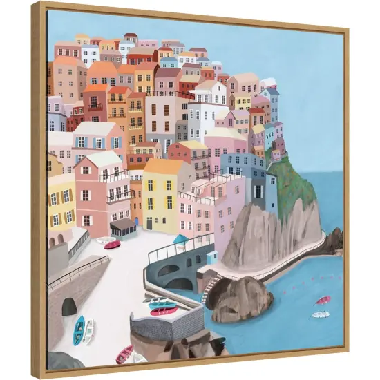Manarola Italy by Carla Daly 22-in. W x 22-in. H. Canvas Wall Art Print Framed in Natural {2}