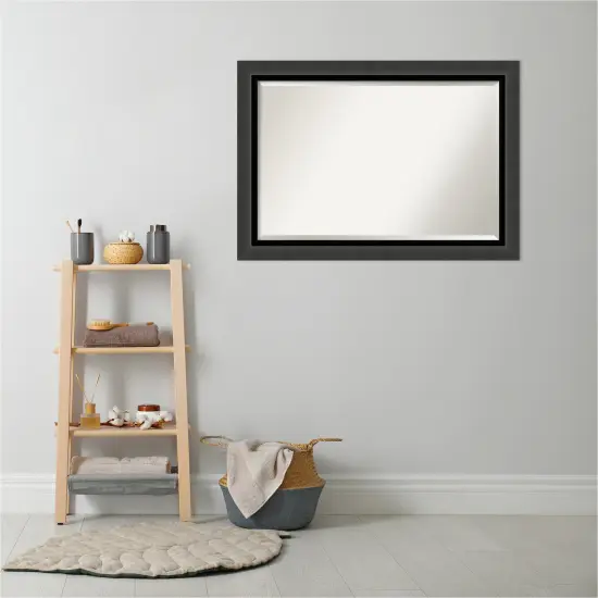 Beveled Bathroom Wall Mirror, Tuxedo Black Frame {6}