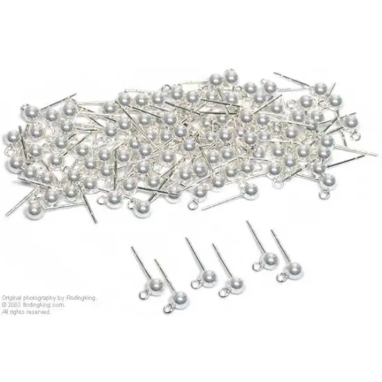 4mm Ball Earrings w/Loop Sterling Silver 100 {1}