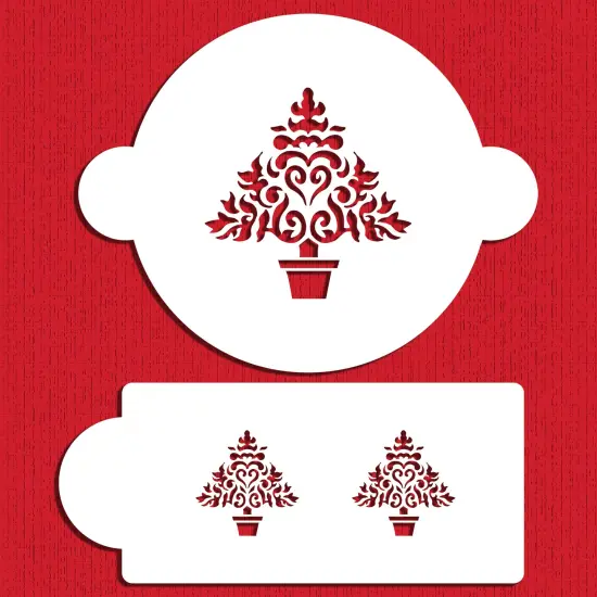 Christmas Tree Cake Stencil | C100 by Designer Stencils | Cake Decorating Tools | Baking Stencils for Royal Icing, Airbrush, Dusting Powder | Reusable Plastic Food Grade Stencil for Cakes | Easy to Use & Clean Cake Stencil {1}