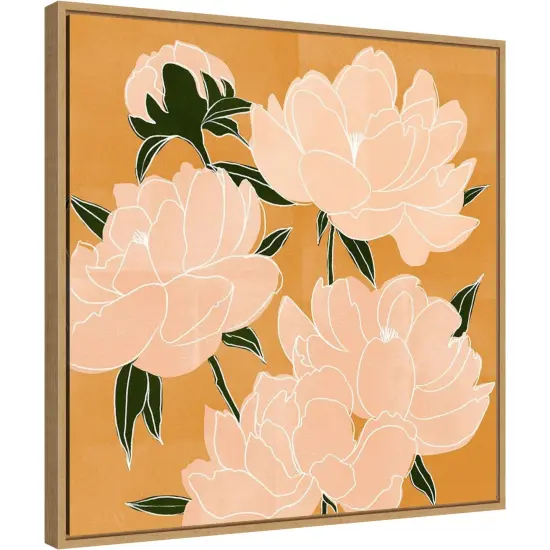 Modern Peonies I by Emma Scarvey 22-in. W x 22-in. H. Canvas Wall Art Print Framed in Natural {2}