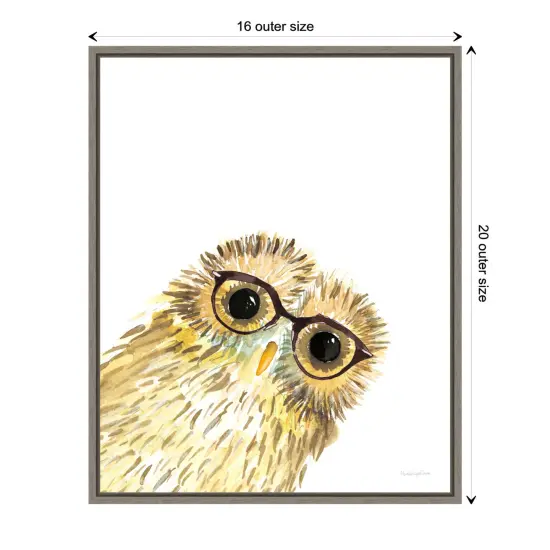 Owl in Glasses by Mercedes Lopez Charro Canvas Wall Art Print Framed Grey {1}