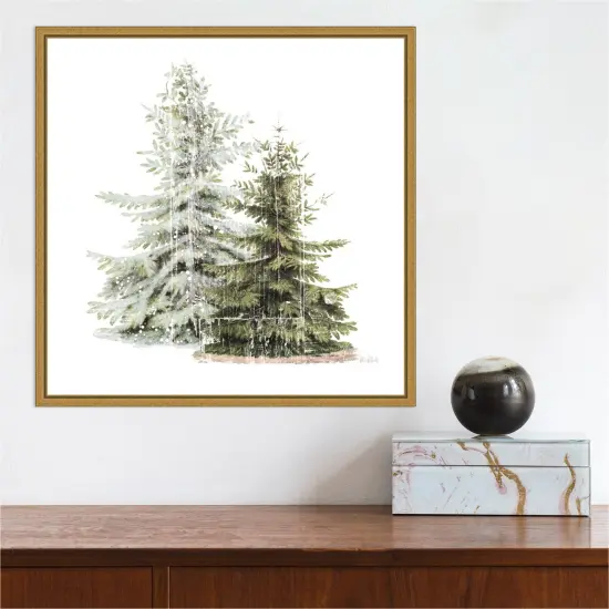 Vintage Wooded Holiday Trees in Snow by Katie Pertiet Canvas Wall Art Print Framed Gold {4}