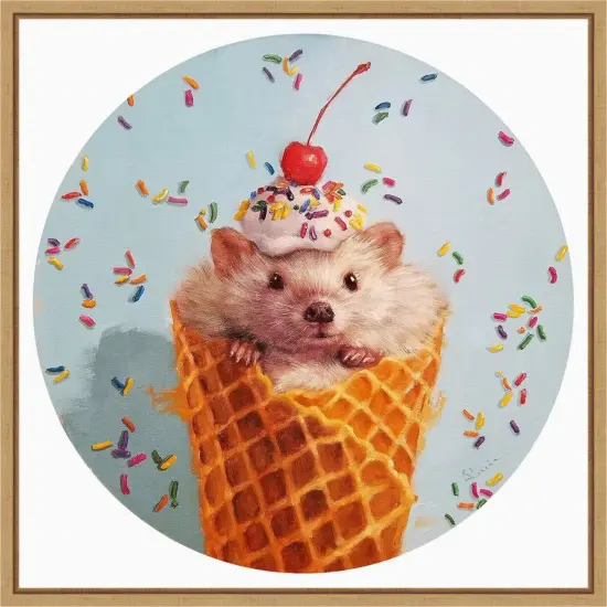 Sprinkled Hedgehog by Lucia Heffernan 16-in. W x 16-in. H. Canvas Wall Art Print Framed in Natural {1}