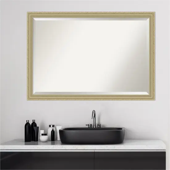 Beveled Wood Bathroom Wall Mirror, Champagne Teardrop Frame {6}