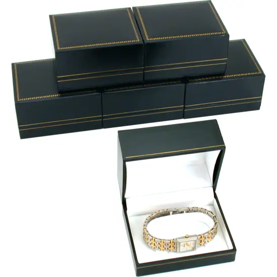 6 Black Leatherette Watch Bracelet Boxes Jewelry Gift {1}