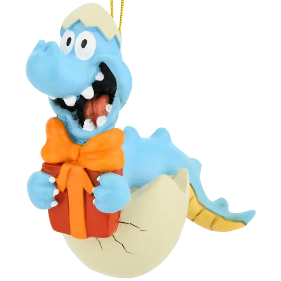 Baby Dinosaur Hatching with Present Christmas Ornament {1}
