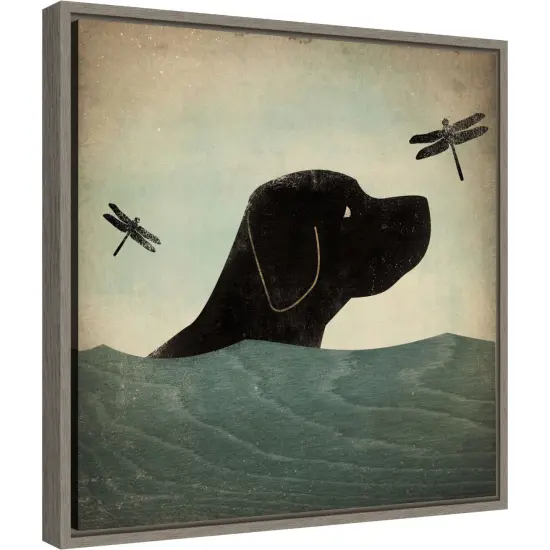 Black Dog Swim by Ryan Fowler Canvas Wall Art Print Framed Grey {2}