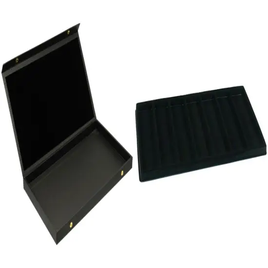 Black Faux Leather Jewelry Case w/ 1 Black 7-Slot Plastic Tray (Snap Close Lid) {1}