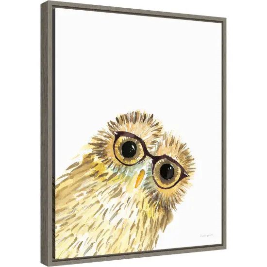 Owl in Glasses by Mercedes Lopez Charro Canvas Wall Art Print Framed Grey {2}