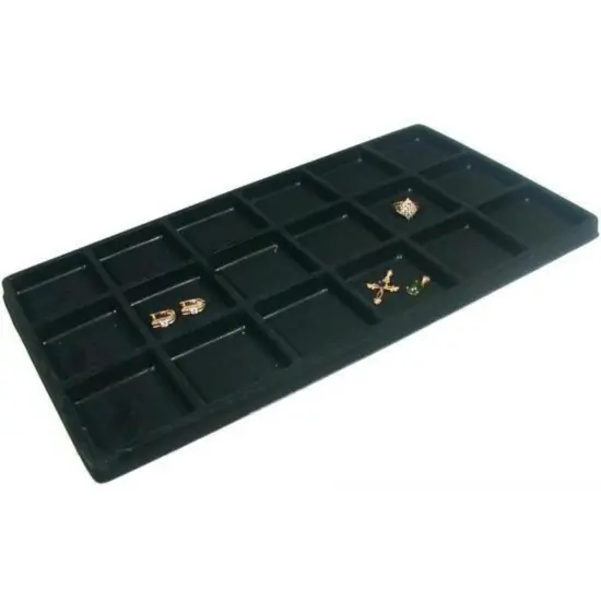 Black Jewelry Case (2xMetal Clasps &Removable Lid) w/ Black 18-slot Plastic Tray {3}