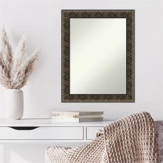 Amanti Art Non-Beveled Wood Wall Mirror, Intaglio Embossed Black Frame {6}