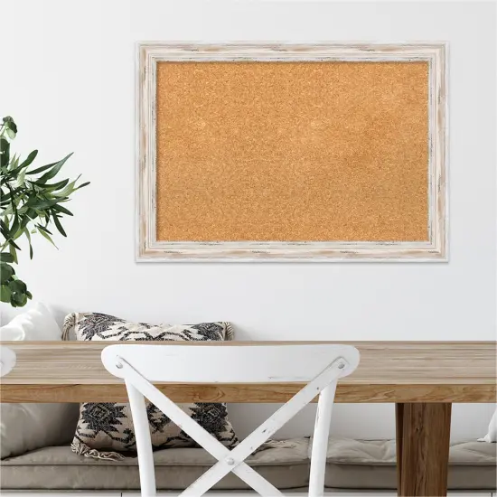 Cork Board, Alexandria White Wash Narrow Wood Frame - Bulletin Board, Organization Board, Pin Board Natural Cork {4}