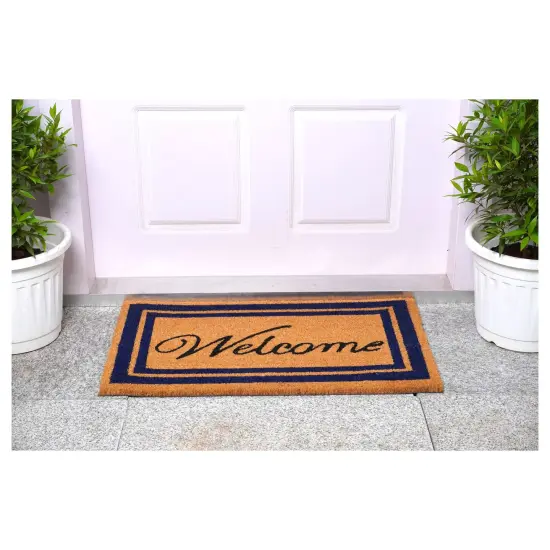 Dark Blue Border Welcome Doormat {4}