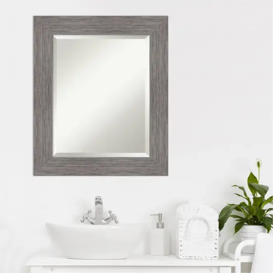 Beveled Bathroom Wall Mirror, Pinstripe Plank Grey Frame {5}