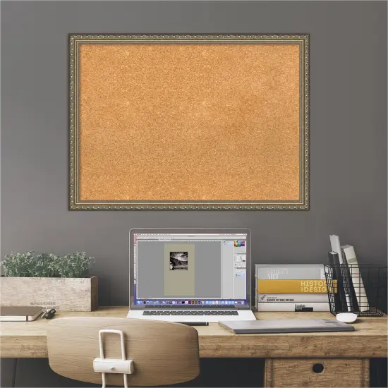 Cork Board, Parisian Silver Wood Frame - Bulletin Board, Organization Board, Pin Board Natural Cork {6}
