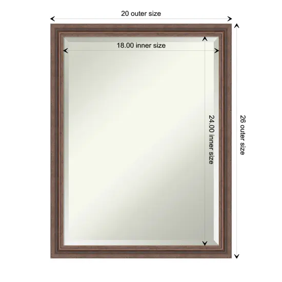 Beveled Wood Bathroom Wall Mirror, Distressed Rustic Brown Frame {1}
