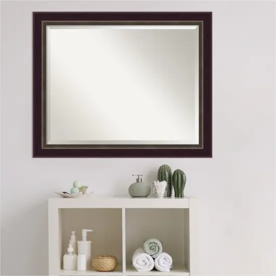 Beveled Wood Bathroom Wall Mirror, Signore Bronze Frame {4}