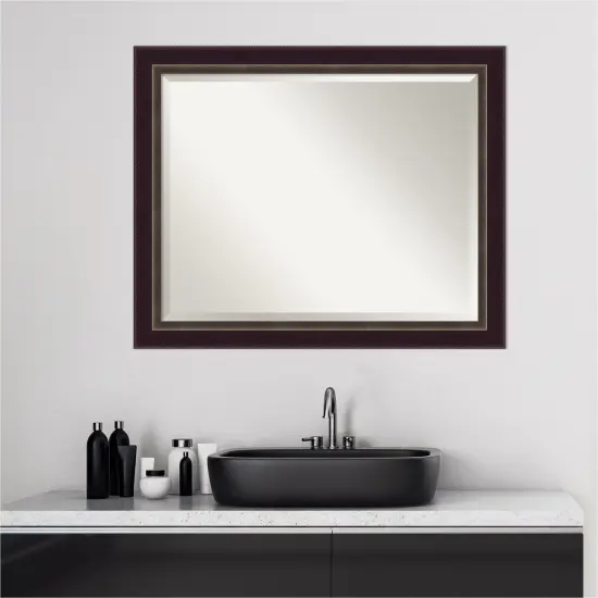 Beveled Wood Bathroom Wall Mirror, Signore Bronze Frame {5}