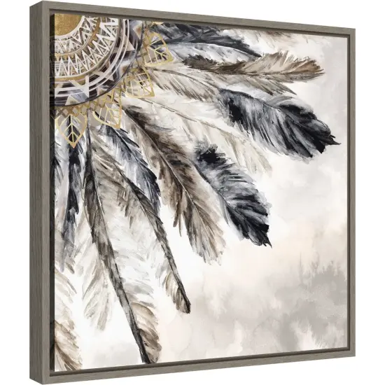 Necklace of Feathers III by Eva Watts 16-in. W x 16-in. H. Canvas Wall Art Print Framed in Grey {2}
