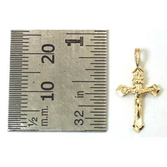 14K Gold INRI Crucifix Charm with 18" Gold Cable Chain & Gift Box {5}