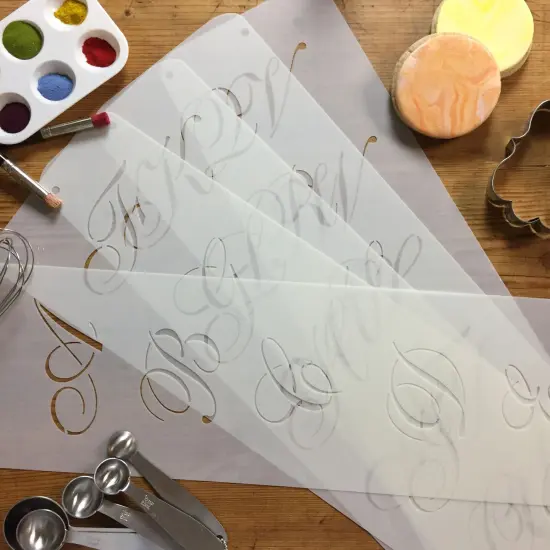 2.25-Inch Large Script Cake Stencil | C111 by Designer Stencils | Cake Decorating Tools | Baking Stencils for Royal Icing, Airbrush, Dusting Powder | Reusable Plastic Food Grade Stencil for Cakes | Easy to Use & Clean Cake Stencil {3}