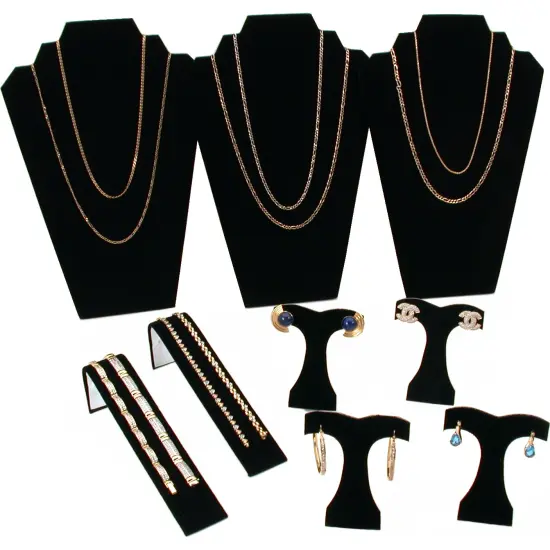 Black Flocked Necklace Earring Jewelry Displays 9Pc Set {1}