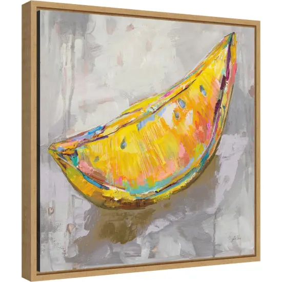Lemon Wedge Neutral by Jeanette Vertentes 16-in. W x 16-in. H. Canvas Wall Art Print Framed in Natural {2}