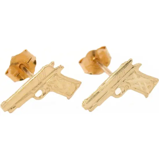 14k Gold Semi-Automatic Handgun Earrings 7mm {1}