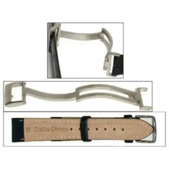 Black Leather Oilskin Watchband & Deployment Buckle {2}