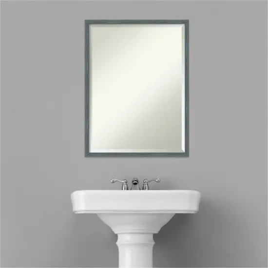 Beveled Wood Bathroom Wall Mirror, Dixie Blue Grey Rustic Narrow Frame {6}