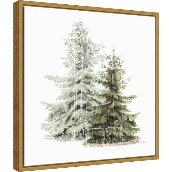 Vintage Wooded Holiday Trees in Snow by Katie Pertiet Canvas Wall Art Print Framed Gold {1}