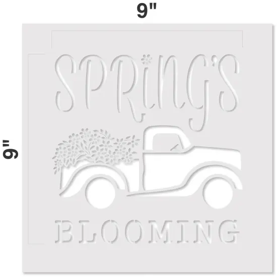 Spring's Blooming Vintage Truck & Flowers Embossing 12 x 12 Stencil | FS091 by Designer Stencils | Word & Phrase Stencils | Reusable Stencils for Painting on Wood, Wall, Tile, Canvas, Paper, Fabric, Furniture, Floor | Stencil for Home Makeover {2}