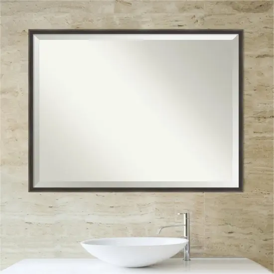 Beveled Wood Bathroom Wall Mirror, Hardwood Wedge Frame {4}