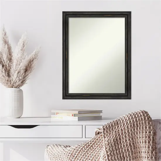 Amanti Art Non-Beveled Wood Wall Mirror, Rustic Pine Narrow Frame Rustic Pine Black Narrow Frame {6}