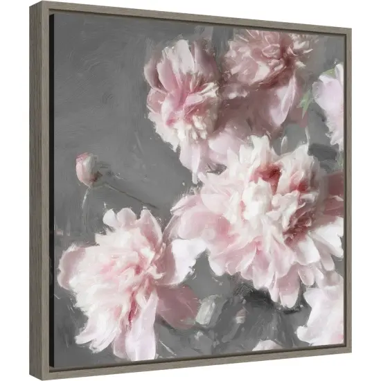 Pink Peonies on Gray II by Shawna Sullivan 16-in. W x 16-in. H. Canvas Wall Art Print Framed in Grey {2}