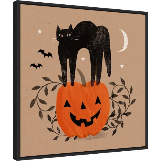 Halloween Cat Graphic I by Victoria Barnes 22-in. W x 22-in. H. Canvas Wall Art Print Framed in Black {1}