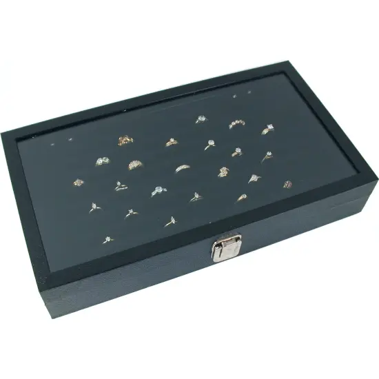 Glass Top Ring Display Case Black Box Tray Showcase XL {1}