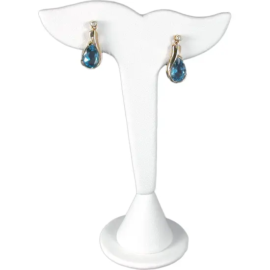White Leather Leaf Earring Display Stand Showcase 5" {1}