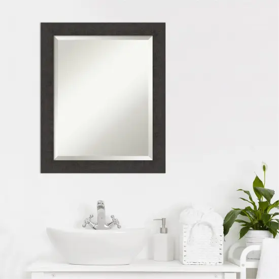 Beveled Bathroom Wall Mirror, Rustic Plank Narrow Frame {5}