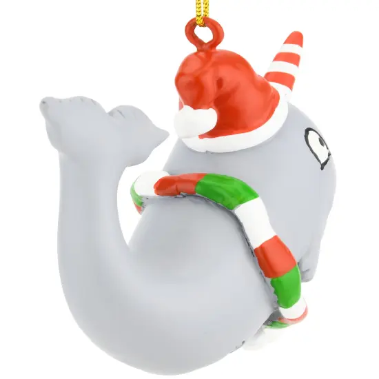 Cute Candy Cane Narwhal Animal Christmas Ornament {4}