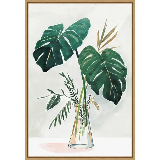 Forenoon II (Monstera Leaf) by Isabelle Z 16-in. W x 23-in. H. Canvas Wall Art Print Framed in Natural {1}