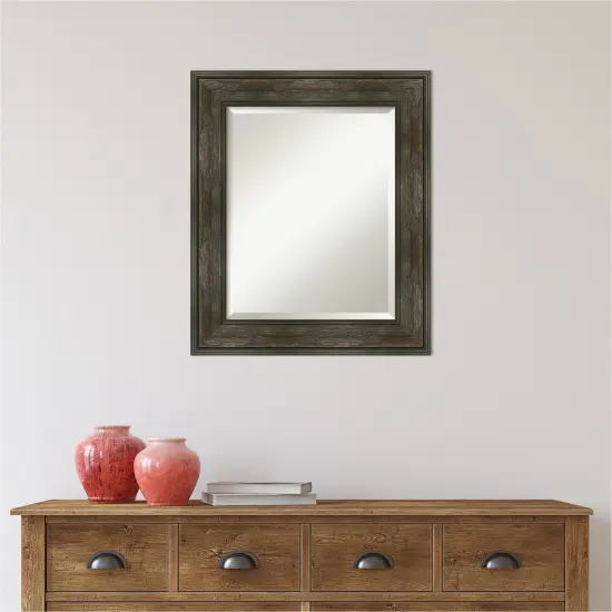 Beveled Bathroom Wall Mirror, Rail Rustic Char Frame {6}