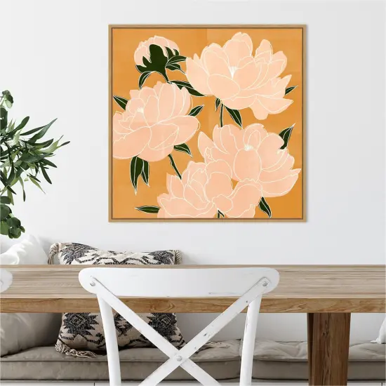Modern Peonies I by Emma Scarvey 22-in. W x 22-in. H. Canvas Wall Art Print Framed in Natural {5}