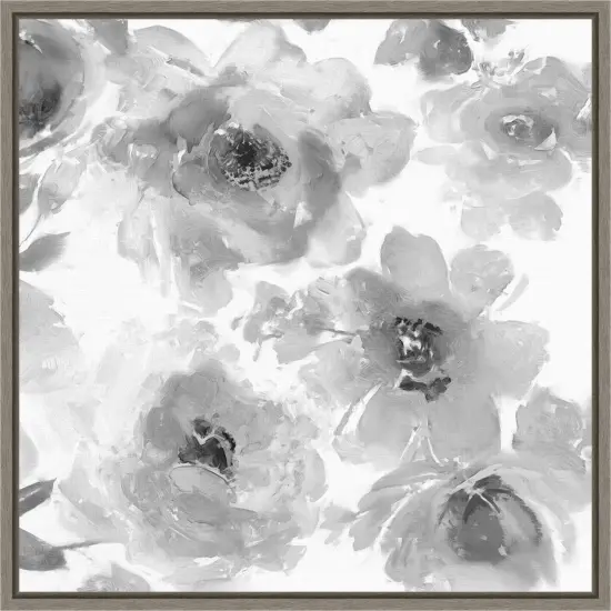 Springtime Black and White Flowers by Kelsey Morris 16-in. W x 16-in. H. Canvas Wall Art Print Framed in Grey {1}