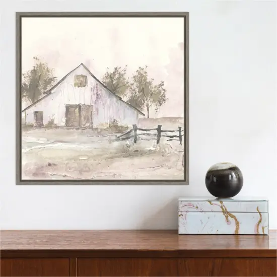 White Barn II by Chris Paschke 16-in. W x 16-in. H. Canvas Wall Art Print Framed in Grey {5}
