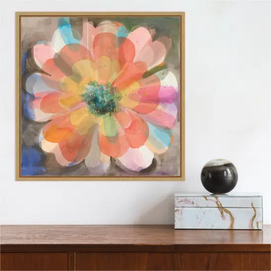 Kaleidoscope Flower by Danhui Nai 16-in. W x 16-in. H. Canvas Wall Art Print Framed in Natural {5}